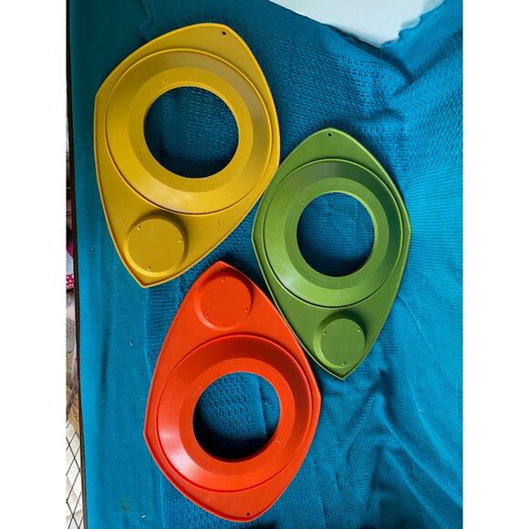 vintage picnic plate cup holders 1970s green orange mustard - Picture 7 of 7